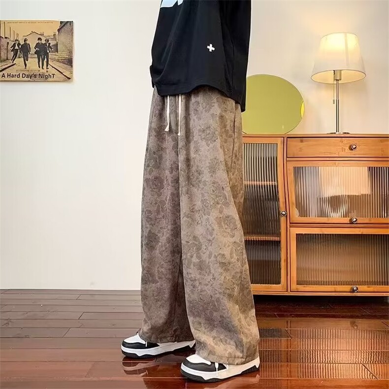 美式复古秋冬休闲裤子男ins潮牌宽松阔腿裤小众拖地裤K4608-P32,男装休闲裤,星座412-3