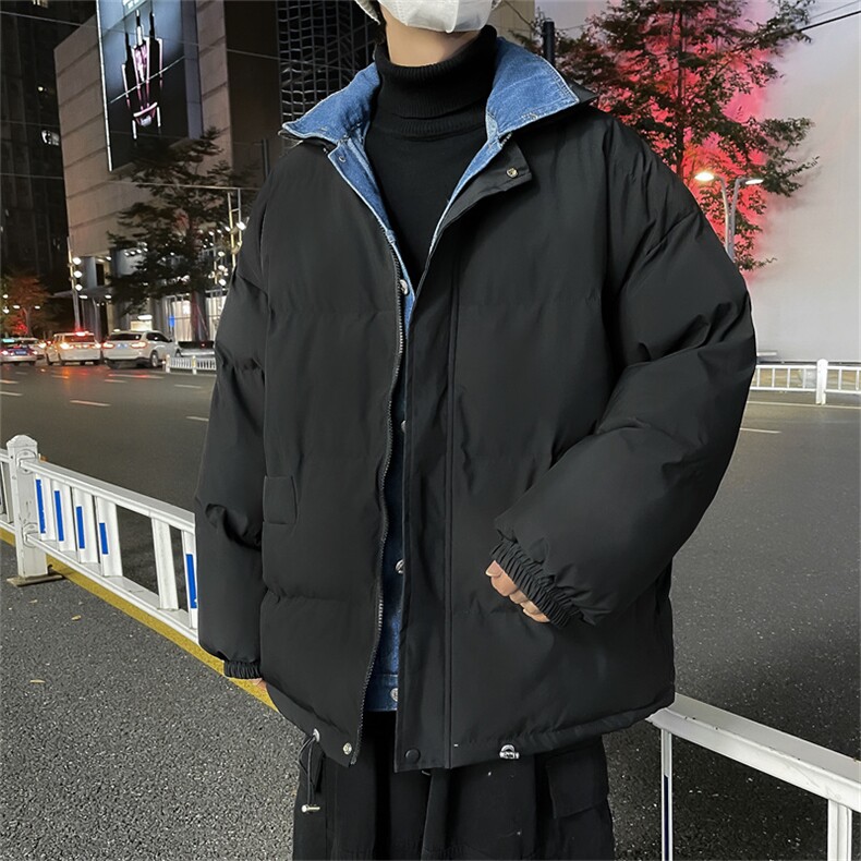 2024冬装牛仔拼接假两件涂层棉衣男 M2006P115图片