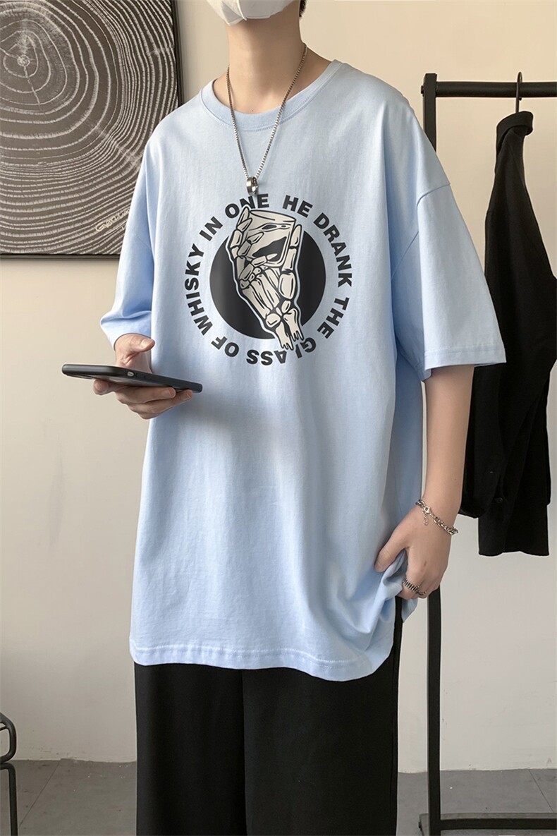 21夏季新款潮流港风宽松圆领印花T恤T41P25控38,男装T恤,电商A268A