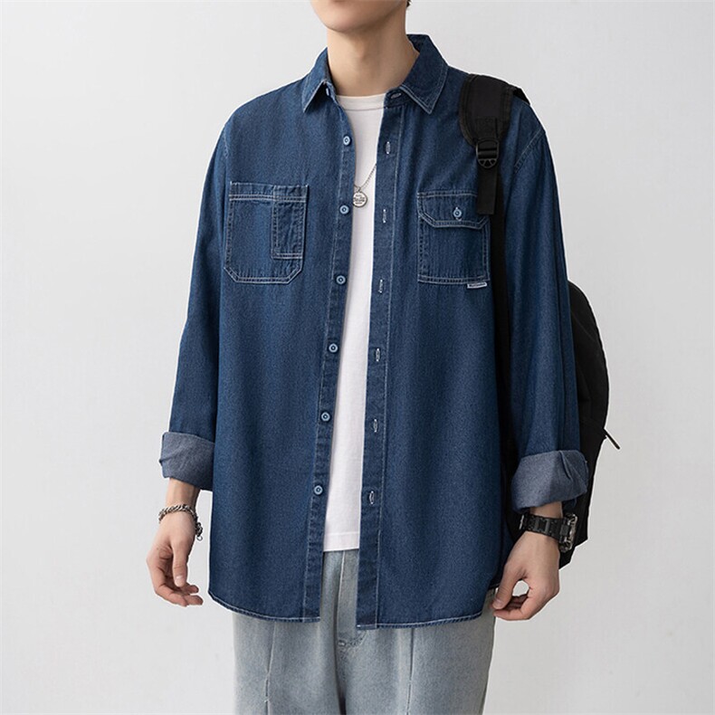 25年春季长袖衬衫工装潮流牛仔衬衣宽松现货DS-C323-1-N82-批50,男装衬衫,电商C323-1