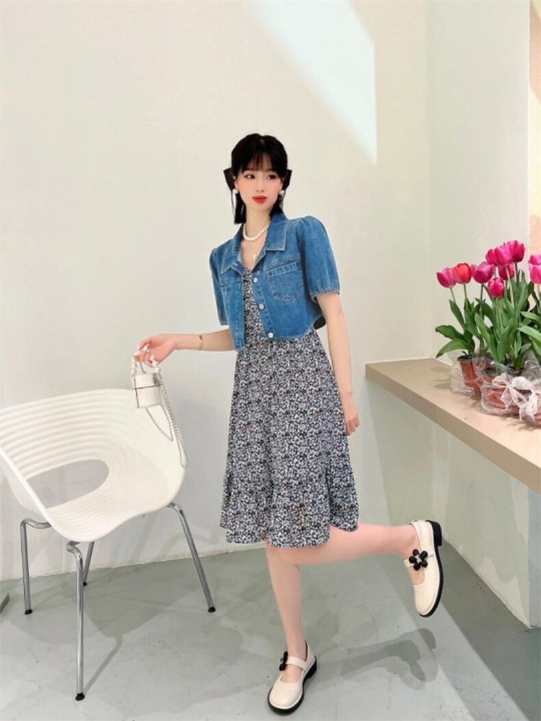 两件套牛仔连衣裙，女装连衣裙，英利伊人