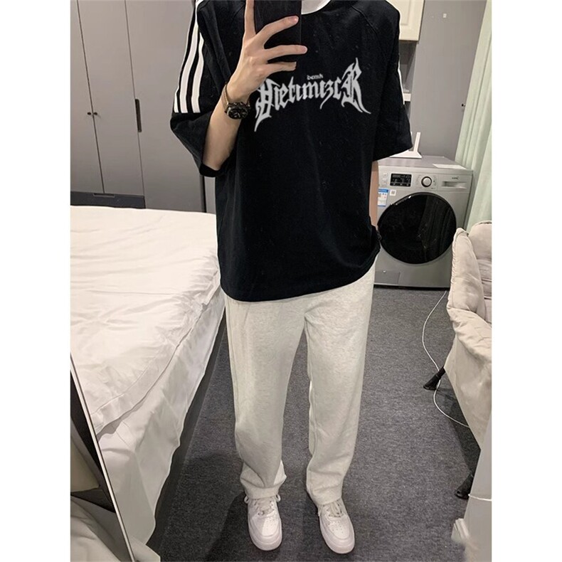 夏季美式高街重磅纯棉三条杠织带撞色男女短袖T恤ZD634-特P30,男装T恤,电商A486-1