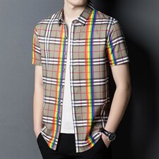 衬衫短袖2023夏季新款男士商务休闲条纹无痕免烫衬衣休闲短袖衬衫，男装衬衫，电商B212（原钱塘6029）