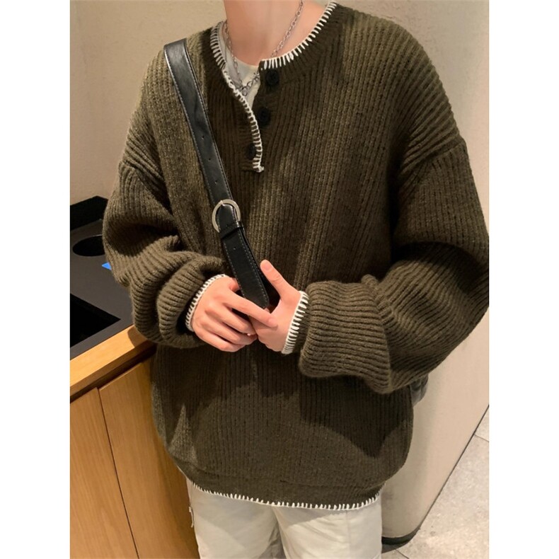 M270-P582025冬季纯色亨利领毛衣男装氛围感复古cleanfit宽松,男装针织衫/毛衣,电商B323A