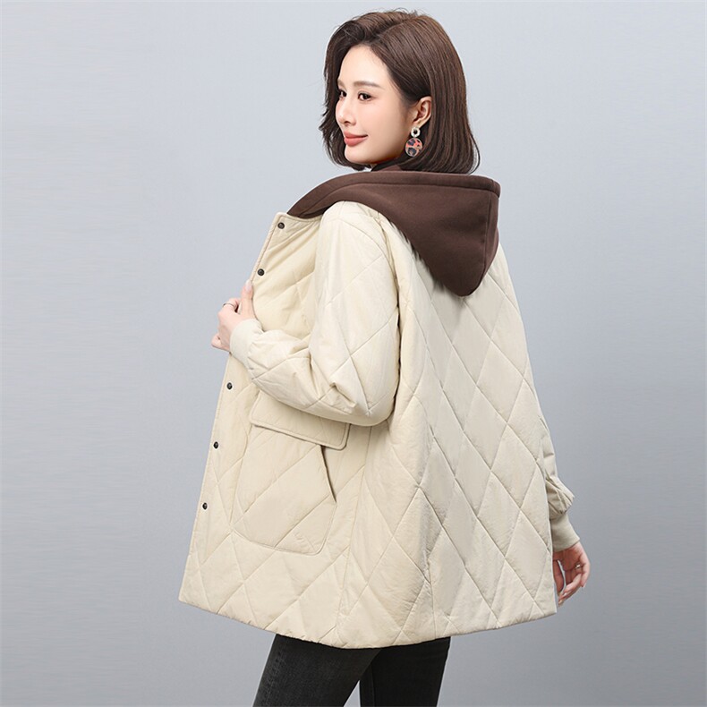 2024冬季新款潮中长款连帽夹棉菱格外套棉衣棉服女韩版休闲,女装棉衣/棉服,悦见她