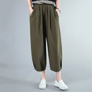 2021年夏季新款潮韩版松紧腰纯棉哈喽裤子女洋气减龄九分裤子图片
