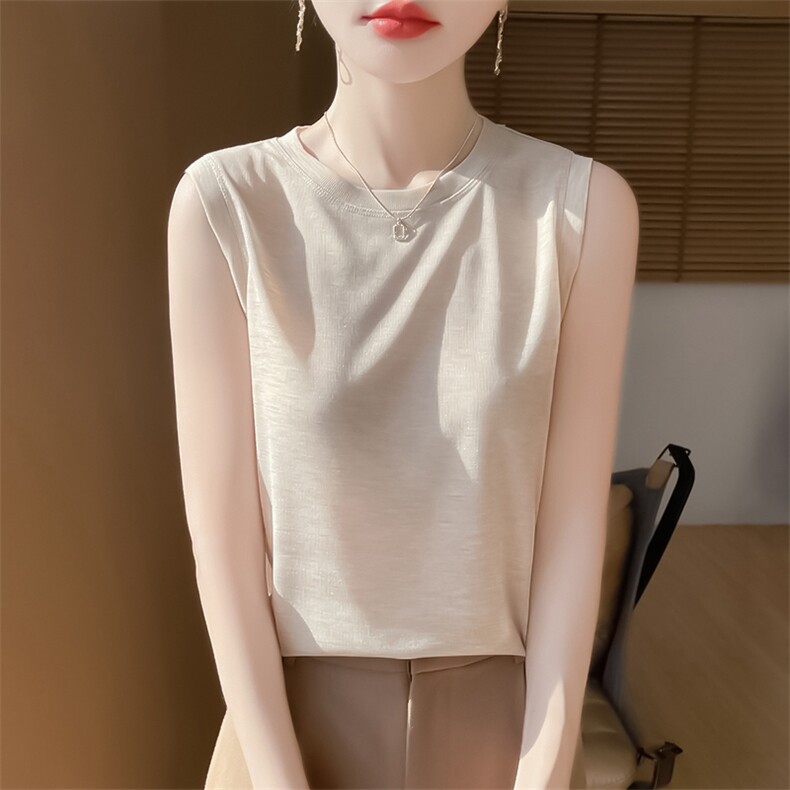 女士圆领无袖单件百搭宽松打底背心,针织衫/毛衣,绒宛羊绒