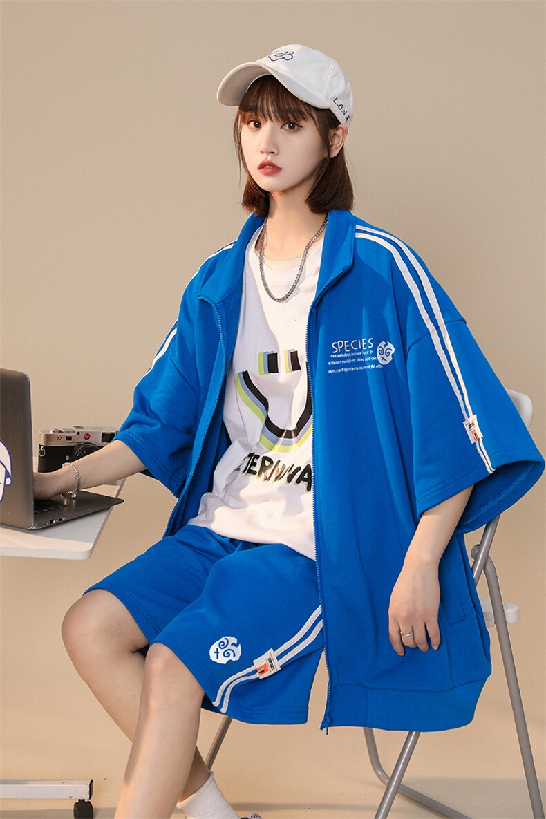 中性2023夏季新款印花宽松运动风情侣开衫套装TZ658P85控108,男装休闲套装,A247A