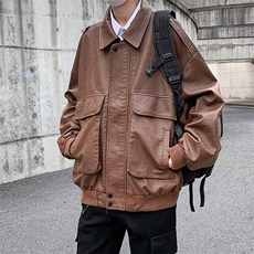 皮衣男韩版潮流口袋痞帅气机车服2023秋冬季新款ins外套W3422-P75，男装皮衣，星座412-3