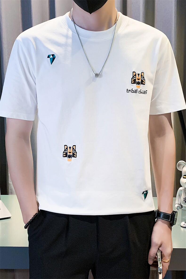 2025新款夏季短袖T恤男潮牌绣标圆领半袖体恤A313-1-8189-P48,男装T恤,电商A313-1