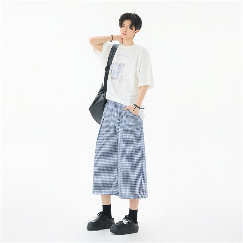 韩版潮流百搭cleanfit格子美式裤子七分休闲裤男女夏季YD706-P50,男装休闲裤,星座509