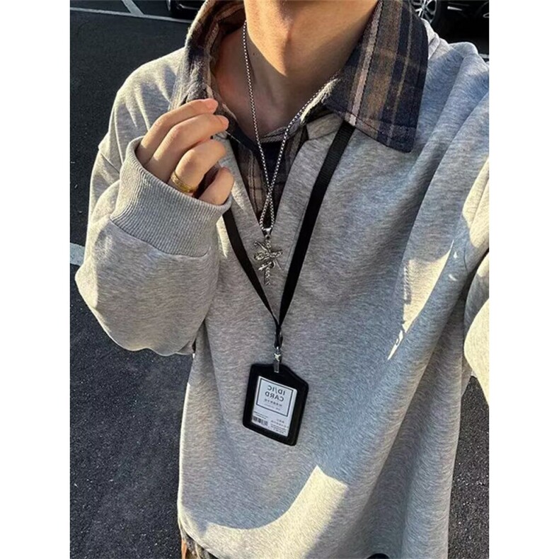 假两件灰色卫衣2025新款春秋季宽松百搭休闲POLO衫套头上衣，男装Polo衫，四季星座505