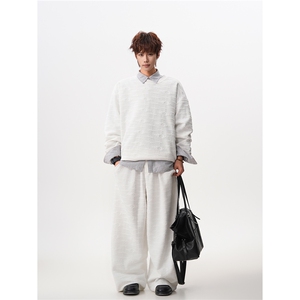 8XL-M 春季复古宽松廓形立体民族风提花奶白色运动套装男TZ105P88图片