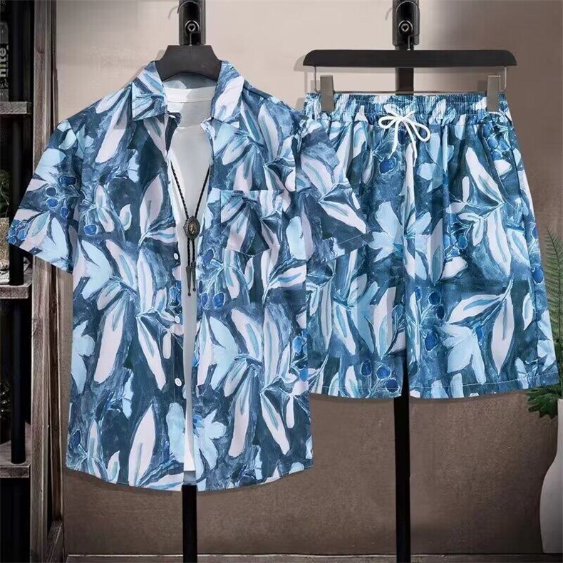 花衬衫男短袖夏季潮牌痞帅休闲上衣服冰丝凉感外套翻领沙滩衬衣男,男装衬衫,星座506B