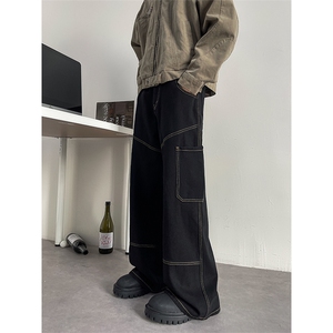 8XL-M 小众设计感明线牛仔裤男宽松阔腿拖地男长子裤K9107P58控78图片
