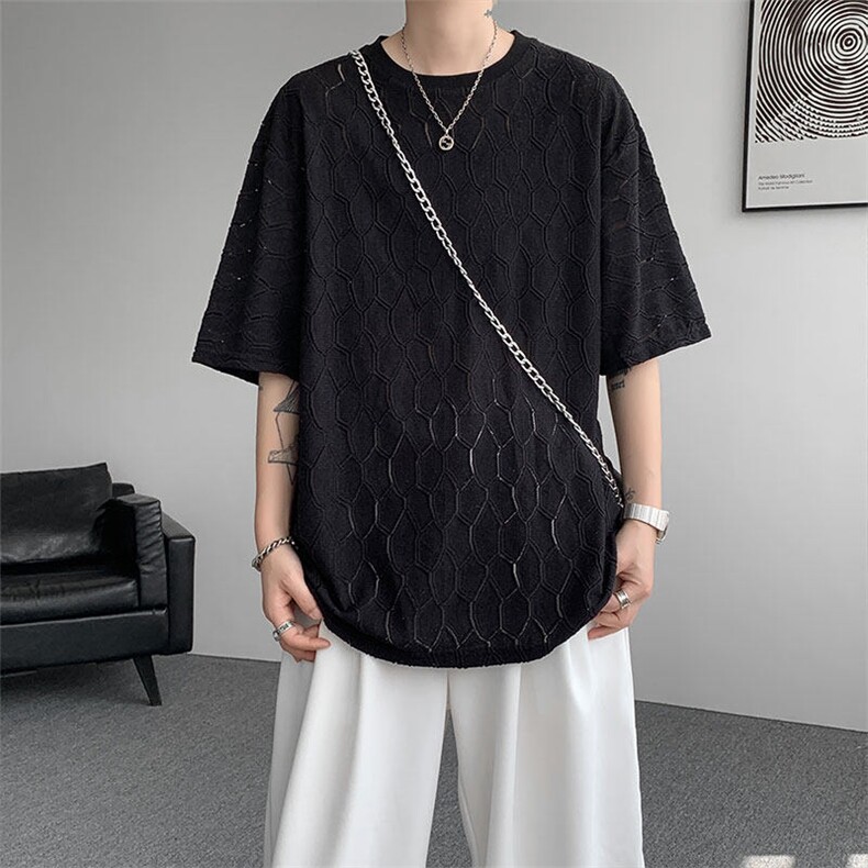 现货T10130-特p30控58高品质面料镂空痞帅大码圆领短袖T恤衫,男装T恤,电商A059