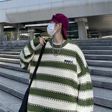 vintage毛衣男秋冬季日系复古慵懒风圆领条纹针织衫MY0712-P45，男装针织衫/毛衣，星座308B-1