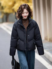 时尚气质女款短款羽绒服冬季保暖轻薄显瘦外套90%白鸭绒填充黑色百搭设计，女装羽绒服，姿衣坊