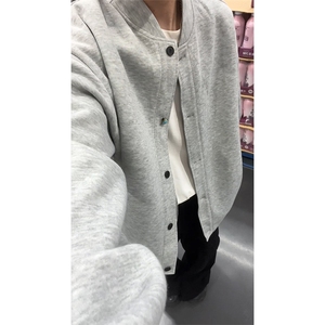 420克重磅棒球领纯色宽松休闲慵懒感上衣外套男女W4686-特价P58图片