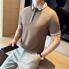 2026夏季新款织带高级感短袖T恤帅气翻领Polo衫T0281-P53，男装T恤，电商D342