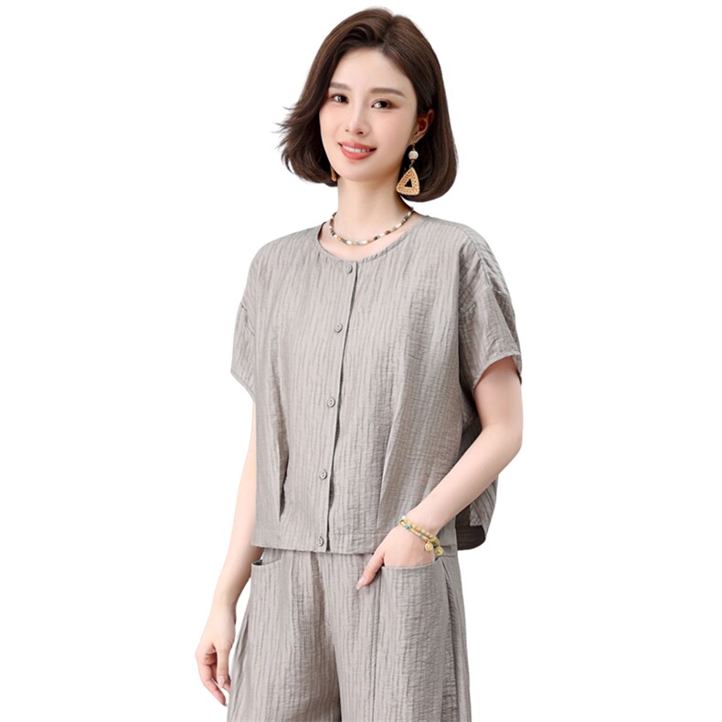 时尚亚麻混纺阔腿裤女夏季2025新款开衫上衣减龄松弛感,女装衬衫,曼沙奕珂