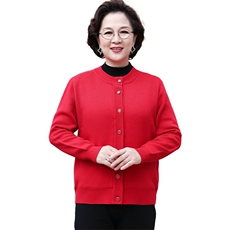 中老年本命年衣服爸妈针织情侣装男女毛衣红外套爷爷奶奶羊毛开衫，女装羊毛衫，衣恋羊绒