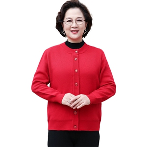 中老年本命年衣服爸妈针织情侣装男女毛衣红外套爷爷奶奶羊毛开衫图片