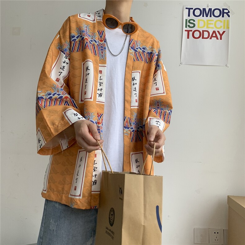 夏大码风港风外套防晒服和服开衫薄款道袍披风汉服潮F12/P40，男装防晒衣，钱塘713