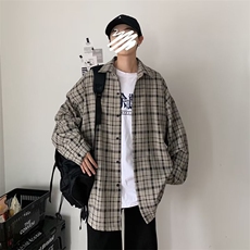 C125-P282025新款情侣休闲长袖衬衫黑白格子衬衣日系春秋季，男装T恤，电商B323A