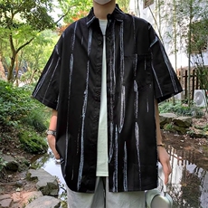 男衬衫文艺标准百搭条纹简约五分袖P30，男装衬衫，星座1116-2