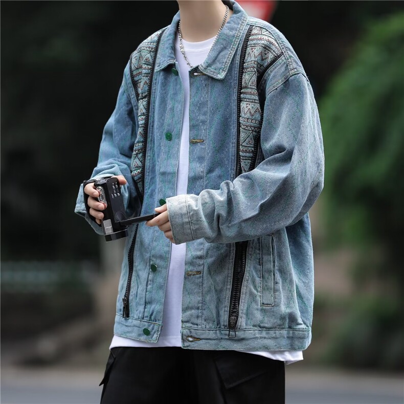 秋新款美式复古高级感小众百搭民族风牛仔外套男夹克 DA063 P75图片