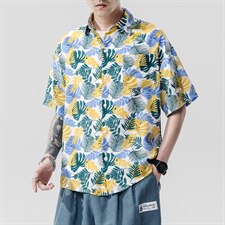 2021夏季新日系大码男无影墙沙滩情侣休闲短袖印花衬衫C3023-P35，男装衬衫，电商A001
