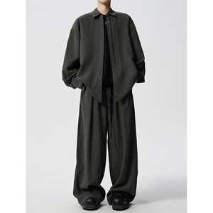 8XL-M 麻天丝套装慵懒宽松衬衫抽绳阔腿裤夏季薄款防晒衣男TZ111图片