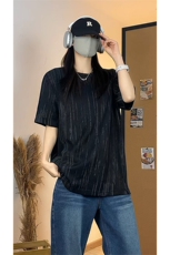 休闲风百搭短袖T恤男女宽松圆领条纹肌理感内搭上衣T3695-特价P22，男装T恤，电商A007