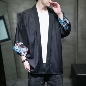 抖音直播风夏季七分袖冰丝防晒服男披风半袖开衫A203-999P40,夏季开衫防晒服搭配图片