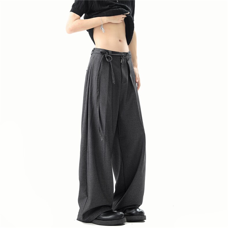 A165-K9001-P6589条纹飘带西裤A字休闲裤双褶通勤长裤夏秋款，男装西裤，电商A165