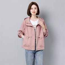 2025春秋新款宽松休闲百搭减龄款今年流行纯棉连帽风衣短外套女，女装风衣，秋牧寒烟