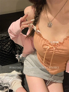 2025夏季新款美式纯欲木耳边性感纯欲吊带带胸垫美背背心上衣图片