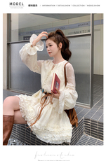 异域风白月光短裙子米白色木耳花边收腰连衣裙秋，女装连衣裙，浙宝113