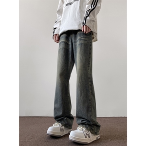 美式ins高街hiphop重工艺水洗微喇复古蓝牛仔裤货号K2320-1P55图片