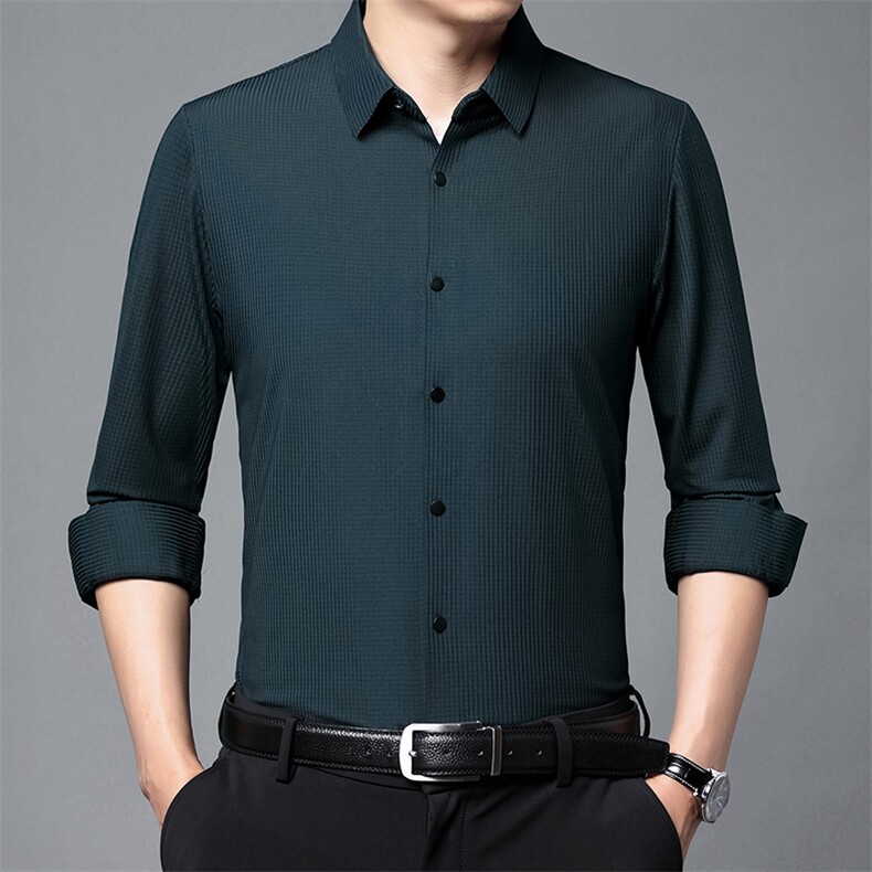 2023秋季新款男装中年男士商务休闲衬衣长袖衬衫薄款宽松免烫上衣,男装衬衫,电商B212（原钱塘6029）