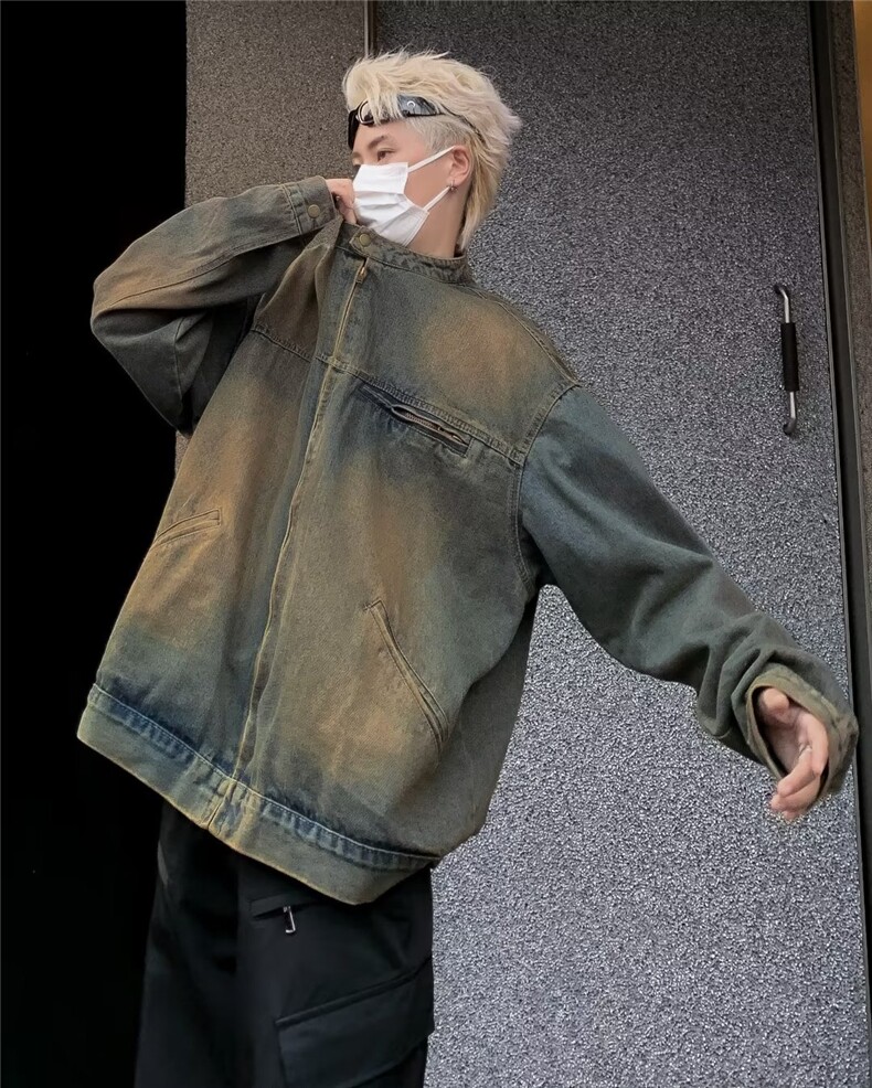 牛仔外套男士春秋季高级感痞帅炸街美式复古水洗做旧宽松休闲夹克,男装夹克,星座601-2