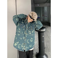 牛仔衬衫男女韩版潮流高街帅百搭拼色2024秋冬ins外套CY1021-P64，男装衬衫，星座412-3