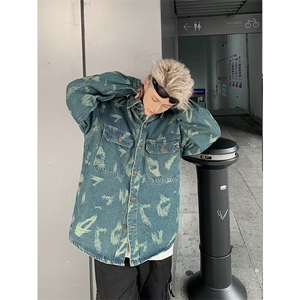 牛仔衬衫男女韩版潮流高街帅百搭拼色2024秋冬ins外套CY1021-P64图片