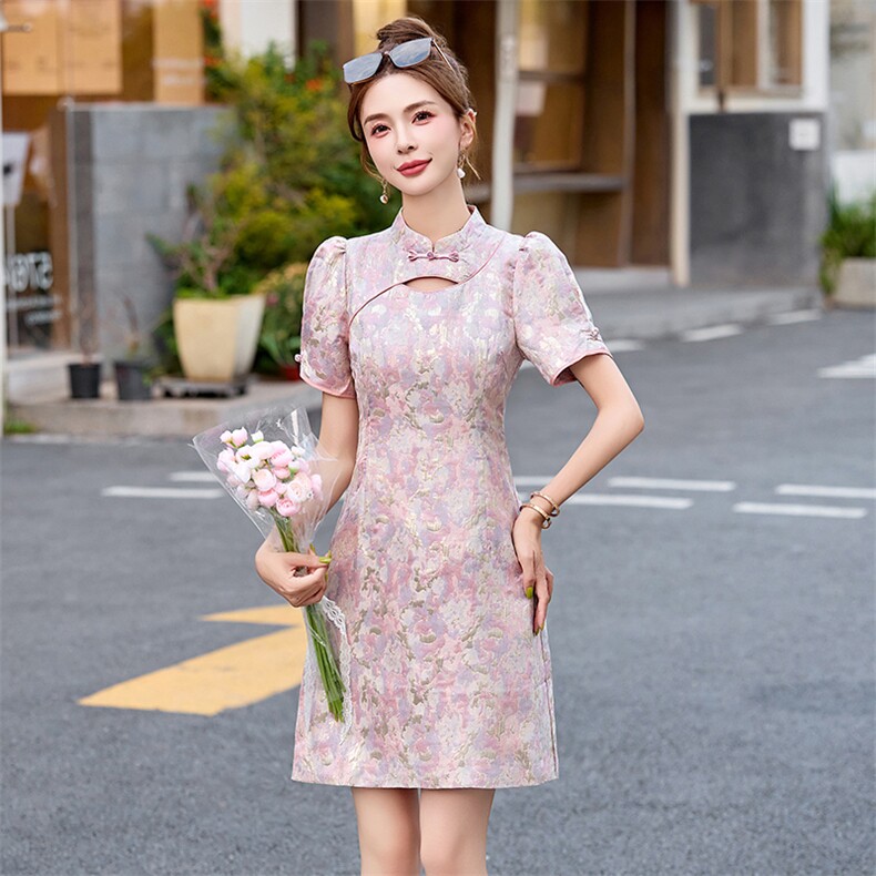 新中式改良旗袍连衣裙女夏季小个子国风2024新款气质显瘦日常可穿,女装连衣裙,依多米