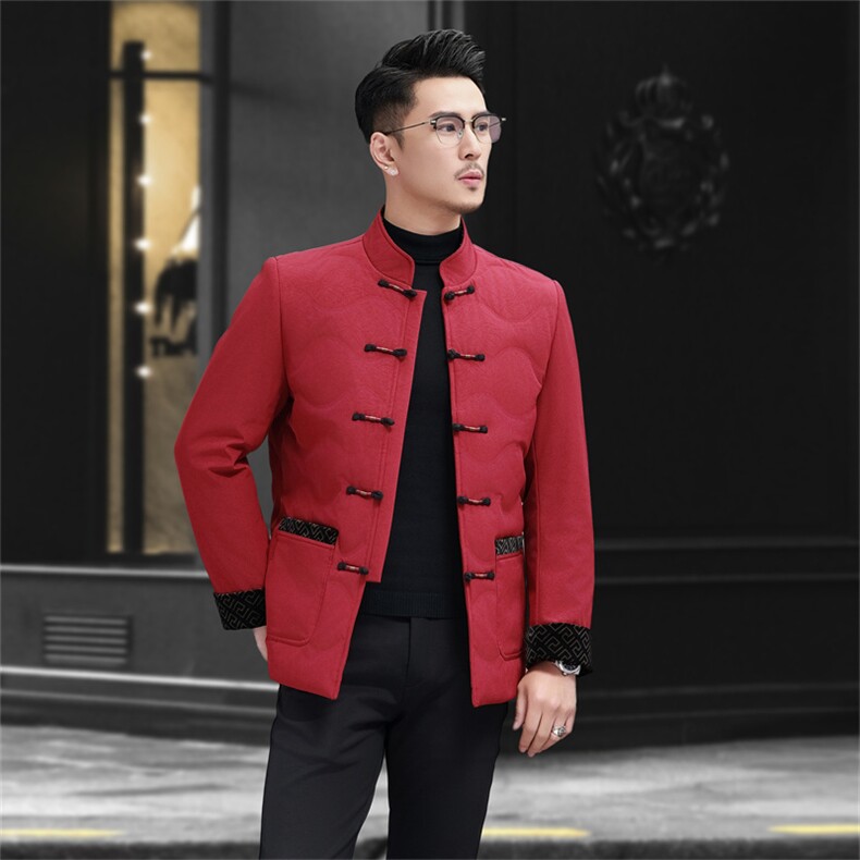 继续中老年羽绒服唐装外套男士复古风羽绒服外套中式唐装,男装羽绒服,钱塘723