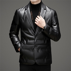 MJ1802真皮羽绒皮衣男围巾领头层绵羊皮白鸭绒加厚保暖皮西装，男装皮衣，电商B360