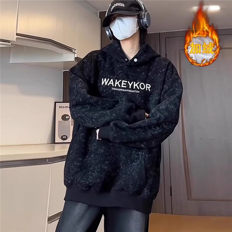 美式oversize卫衣男女潮流百搭帅气秋冬加绒重磅连帽外套刺绣上衣,女装短外套,星座1210-1