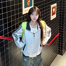 抖音得物高品质26春装美式高街重磅结构拼接织带立领卫衣外套CM42，女装短外套，电商A486