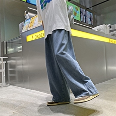 港风ins日系复古牛仔裤男宽松直筒坠感阔腿裤高街老爹裤N0904-P45，男装牛仔裤，星座308B-1
